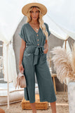 LC643609-5-S, LC643609-5-M, LC643609-5-L, LC643609-5-XL, LC643609-5-2XL, Blue Women's Casual Long Pants Romper V Neck Pocketed Jumpsuit