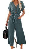 LC643609-5-S, LC643609-5-M, LC643609-5-L, LC643609-5-XL, LC643609-5-2XL, Blue Women's Casual Long Pants Romper V Neck Pocketed Jumpsuit