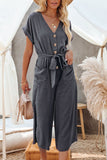 Women's Casual Long Pants Romper V Neck Pocketed Jumpsuit
