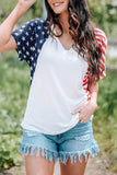 White 4th of July Shirts for Women V Neck US Stars and Stripes Tee LC25215200-1