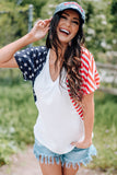 White 4th of July Shirts for Women V Neck US Stars and Stripes Tee LC25215200-1