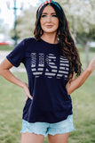 Blue USA Graphic Tee 4th of July Patriotic America T-Shirt for Women LC25216384-5