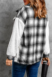 LC8512482-1-S, LC8512482-1-M, LC8512482-1-L, LC8512482-1-XL, LC8512482-1-2XL, White Women's Button Down Pocket Coat Plaid Shacket