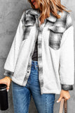 LC8512482-1-S, LC8512482-1-M, LC8512482-1-L, LC8512482-1-XL, LC8512482-1-2XL, White Women's Button Down Pocket Coat Plaid Shacket
