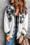 LC8512482-1-S, LC8512482-1-M, LC8512482-1-L, LC8512482-1-XL, LC8512482-1-2XL, White Women's Button Down Pocket Coat Plaid Shacket