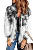 LC8512482-1-S, LC8512482-1-M, LC8512482-1-L, LC8512482-1-XL, LC8512482-1-2XL, White Women's Button Down Pocket Coat Plaid Shacket