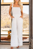 White Ruffle Sleeve Smocked Bodice Wide Leg Jumpsuit for Women LC643773-1