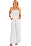 White Ruffle Sleeve Smocked Bodice Wide Leg Jumpsuit for Women LC643773-1