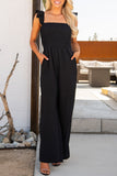 Black Ruffle Sleeve Smocked Bodice Wide Leg Jumpsuit for Women LC643773-2