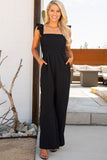 Black Ruffle Sleeve Smocked Bodice Wide Leg Jumpsuit for Women LC643773-2