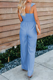 Sky Blue Ruffle Sleeve Smocked Bodice Wide Leg Jumpsuit for Women LC643773-4