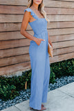 Sky Blue Ruffle Sleeve Smocked Bodice Wide Leg Jumpsuit for Women LC643773-4