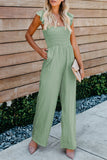 Green Ruffle Sleeve Smocked Bodice Wide Leg Jumpsuit for Women LC643773-109