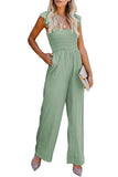 Green Ruffle Sleeve Smocked Bodice Wide Leg Jumpsuit for Women LC643773-109