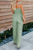 Green Ruffle Sleeve Smocked Bodice Wide Leg Jumpsuit for Women LC643773-109