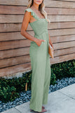 Green Ruffle Sleeve Smocked Bodice Wide Leg Jumpsuit for Women LC643773-109