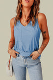Sky Blue Casual V Neck Racerback Tank Top with Pocket LC256544-4