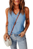 Sky Blue Casual V Neck Racerback Tank Top with Pocket LC256544-4