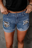 LC78823-20-S, LC78823-20-M, LC78823-20-L, LC78823-20-XL, LC78823-20-2XL, Lapis Gallop Ripped Patchwork Hem Denim Shorts for Women