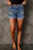 LC78823-20-S, LC78823-20-M, LC78823-20-L, LC78823-20-XL, LC78823-20-2XL, Lapis Gallop Ripped Patchwork Hem Denim Shorts for Women