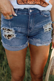 LC78823-20-S, LC78823-20-M, LC78823-20-L, LC78823-20-XL, LC78823-20-2XL, Lapis Gallop Ripped Patchwork Hem Denim Shorts for Women