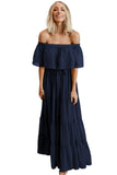 Blue Ruffle White Off the Shoulder Dress Swiss Dot Maxi Dress LC614462-5