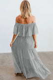Gray Ruffle White Off the Shoulder Dress Swiss Dot Maxi Dress LC614462-11