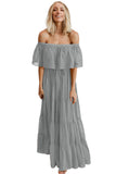 Gray Ruffle White Off the Shoulder Dress Swiss Dot Maxi Dress LC614462-11