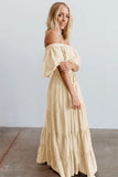 Apricot Ruffle White Off the Shoulder Dress Swiss Dot Maxi Dress LC614462-18