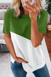 LC2524135-9-S, LC2524135-9-M, LC2524135-9-XL, LC2524135-9-2XL, Green Womens Casual Short Sleeve T Shirts Crew Neck Colorblock Summer Tees