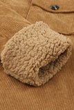 LC8512416-17-S, LC8512416-17-M, LC8512416-17-L, LC8512416-17-XL, LC8512416-17-2XL, Brown Corduroy Winter Warm Jackets Fleece Lining Shacket Coats Outwear