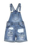LC784560-4-S, LC784560-4-M, LC784560-4-L, LC784560-4-XL, LC784560-4-2XL, Sky Blue Women's Ripped Short Casual Overalls Bib Overalls Shorts Romper