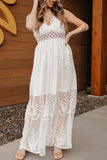 White White Maxi Dress Lace Crisscross Backless Cocktail Party Maxi Long Dress LC619278-1