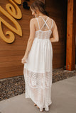 White White Maxi Dress Lace Crisscross Backless Cocktail Party Maxi Long Dress LC619278-1