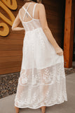 White White Maxi Dress Lace Crisscross Backless Cocktail Party Maxi Long Dress LC619278-1