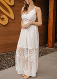 White White Maxi Dress Lace Crisscross Backless Cocktail Party Maxi Long Dress LC619278-1