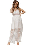 White White Maxi Dress Lace Crisscross Backless Cocktail Party Maxi Long Dress LC619278-1