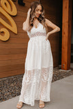 White White Maxi Dress Lace Crisscross Backless Cocktail Party Maxi Long Dress LC619278-1