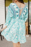 LC221873-9-S, LC221873-9-M, LC221873-9-L, LC221873-9-XL, Green Bohemian 3/4 Sleeve V Neck Vintage Mini Dress for Women