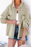 Green Womens Overdsizd Distressed Fringe Trim Denim Jacket LC854103-9