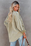 Green Womens Overdsizd Distressed Fringe Trim Denim Jacket LC854103-9