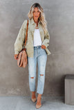 Green Womens Overdsizd Distressed Fringe Trim Denim Jacket LC854103-9