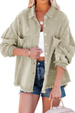 Green Womens Overdsizd Distressed Fringe Trim Denim Jacket LC854103-9