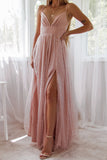 Pink Womens Maxi Party Dress Spaghetti Straps Backless Sequin Tulle Gown LC6111242-10