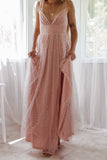 Pink Womens Maxi Party Dress Spaghetti Straps Backless Sequin Tulle Gown LC6111242-10