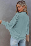 LC2552187-4-S, LC2552187-4-M, LC2552187-4-L, LC2552187-4-XL, LC2552187-4-2XL, Sky Blue Solid Color Button Up Puff Sleeve Blouse