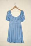 Sky Blue White Puff Sleeve Dress Square Neck Lace Ruffle A Line Mini Dress  LC2211141-4