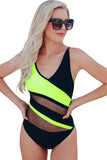 Yellow Colorblock Mesh Backless One Piece Bathing Suit LC442720-7