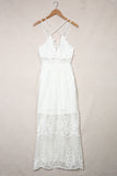 White White Maxi Dress Lace Crisscross Backless Cocktail Party Maxi Long Dress LC619278-1