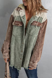 LC8512025-9-S, LC8512025-9-M, LC8512025-9-L, LC8512025-9-XL, LC8512025-9-2XL, Green Corduroy Shacket Jacket Button Down Hooded Coat with Pockets